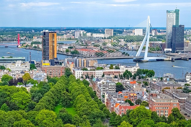 city, cityscape, aerial view, bridge, building, tower, landscape, panorama, rotterdam, netherlands, holland, rotterdam, rotterdam, rotterdam, rotterdam, rotterdam